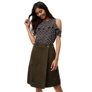New LOFT Olive Petite Pocket Wrap Skirt 6P
